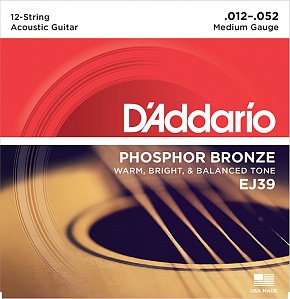 Струны D'Addario EJ39 Medium для 12-струнной акустической гитары (USA) 12-52