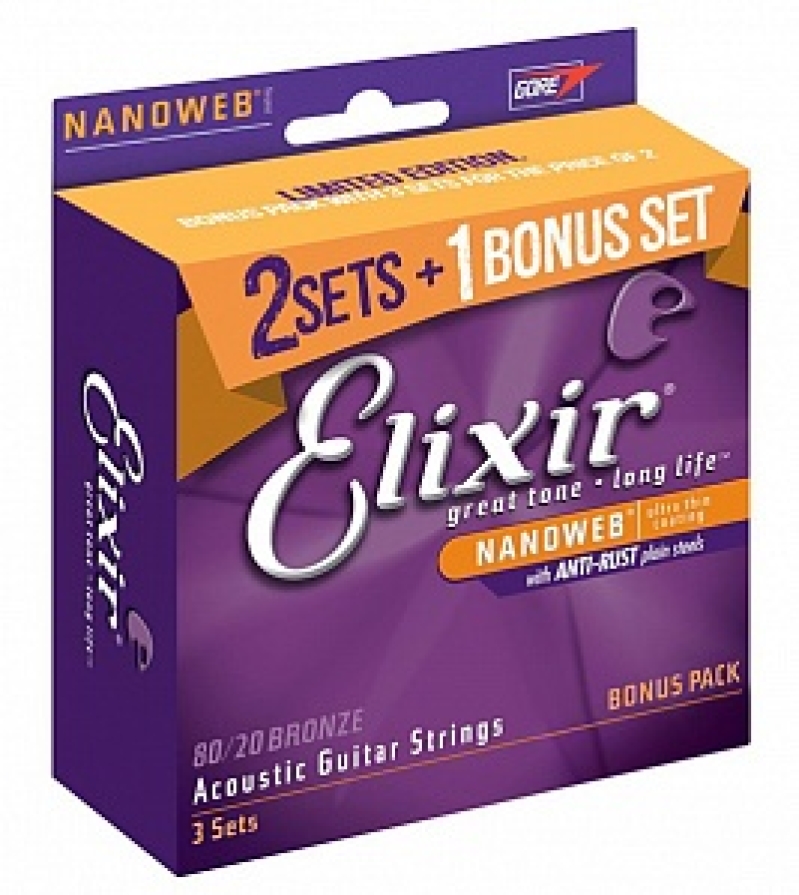Струны для акустической гитары Elixir 16538-1 NANOWEB, 11-52, бронза (USA) комплект 6 струн из набора