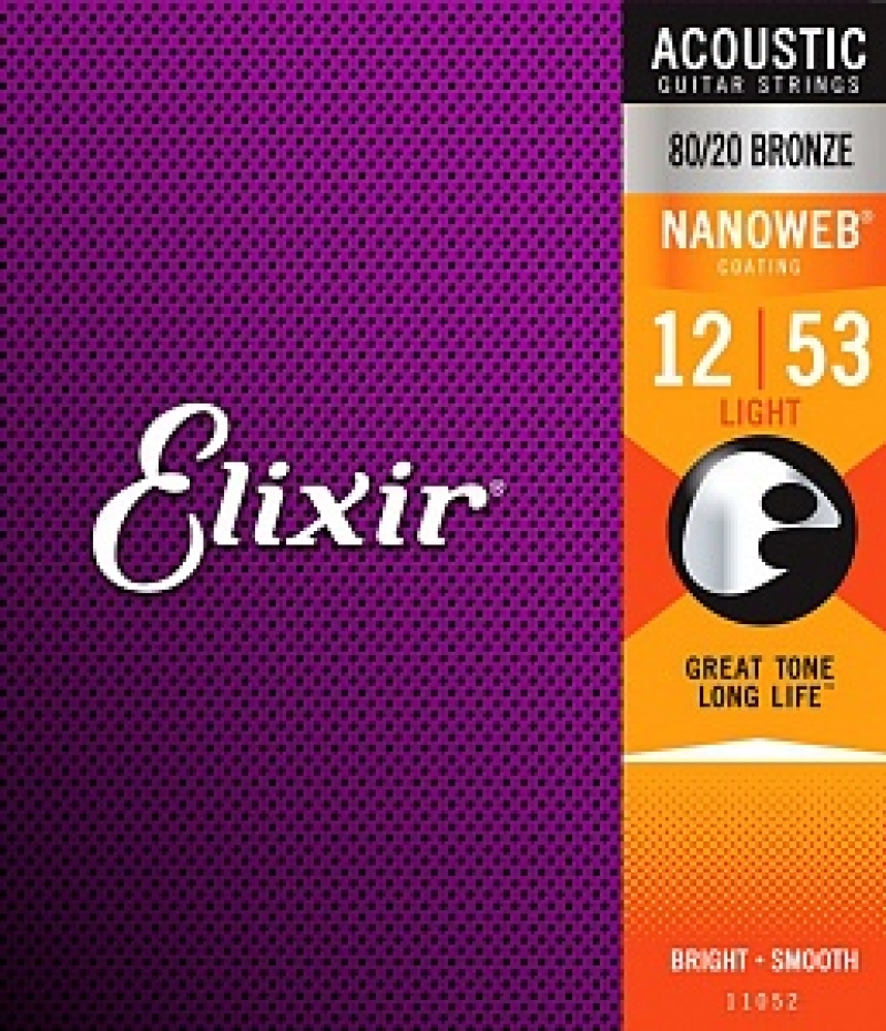 Струны для акустической гитары Elixir 11052 NANOWEB, 12-53, бронза (USA) комплект 6 струн из набора