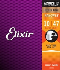 Струны для акустической гитары Elixir 16002 NANOWEB, 10-47, фосфорная бронза (USA)