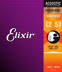 Струны для акустической гитары Elixir 16052 NANOWEB, 12-53, фосфорная бронза (USA)