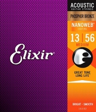 Струны для акустической гитары Elixir 16102 NANOWEB, 13-56, фосфорная бронза (USA)