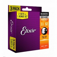 Струны для акустической гитары Elixir 16538-1 NANOWEB, 11-52, бронза (USA) комплект 6 струн из набора